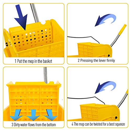 Mop Bucket & Side Wringer Combo for Home & Restaurant, Commercial Mop Bucket with Side Press Wringer on Wheels, Heavy Duty & Commercial Janitorial Cart for Business