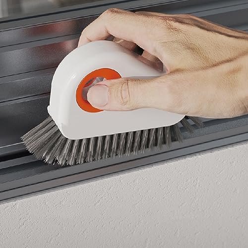 Generic 2Pcs 2 in 1 Groove Cleaning Brush, Window/Door Track Cleaning Brush, Hard Bristle Crevice Cleaning Brush with Hidden Scraper, Crevice Cleaning Brush for Sliding Door Track, White