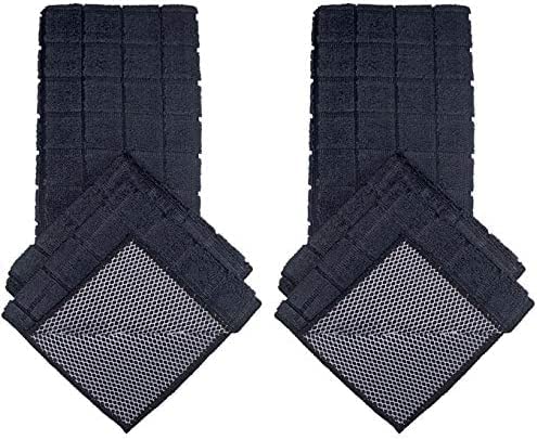 Set of 6, 2 Pcs Microfiber Kitchen Towels and 4 Pcs Dish Cloths with Poly Scour, Ultra-Absorbent & Fast Drying Bar Mop Dish Cloths - color: Black