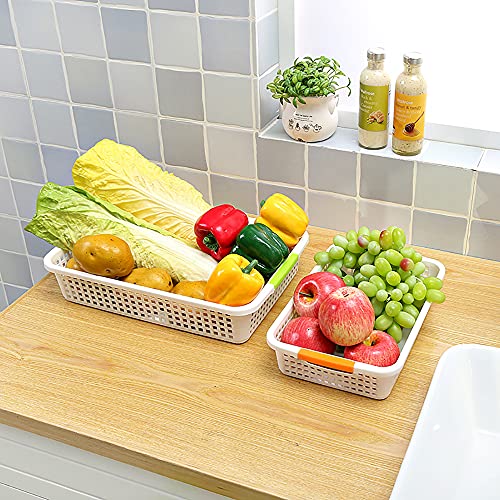 Lawei 8 Pack Large Plastic Storage Basket with Handle - 15 x 10 x 3 Inch Pantry Organizer Basket Bins Desktop Paper Storage Basket for Organization, Countertops, Cabinets, Bedrooms, Bathrooms