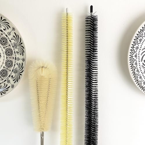 2 pcs 28''/ 72 cm Extra Long Nylon Brushes Set (Yellow), Wood Handle, Bendable, Bathroom Kitchen Cleaning Brush, Dryer Lint Remover Brush, for Radiator, Dryer Vent, Bathtub, Refrigerator, Pipe