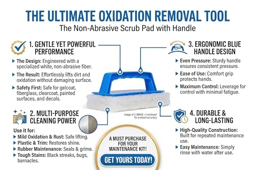 Poli Glow® Gentle and Efficient Non-Abrasive Scrub Pad with Handle – Durable and Long-Lasting | Safe Oxidation Removal Tool for Boats & RVs, Gelcoat, Fiberglass, Painted Surfaces, Decals & Plastic