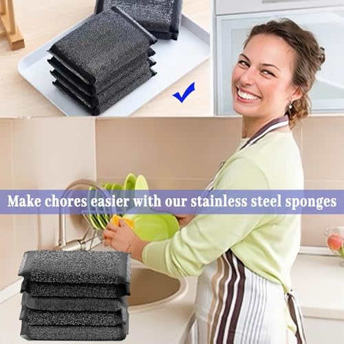 Steel Wool Scrubber Dish Sponges - Kitchen Scrubbing Pads Pot Scrubber for Kitchen Non Scratch, Soft and Fast sponges for Cleaning (6 Pack) - color: Black