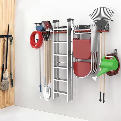 EVERHANGER Garage Tool Storage Organizer Wall Mount, Versatile Garden Tool Rack Organization, Folding Chair Hangers with 8 Multifunctional Hooks, Max Load 330lb, 48inch - size: 8Hooks