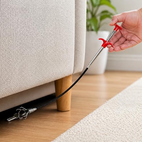 33.5 Inch Compact Drain Grabber Tool, Flexible 4-Claw Pickup Tool for Sink Drains, Small Items and Tight Spaces - style: 33.5 in.