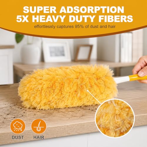 52 Pcs Disposable Duster Refills, 360° Heavy Duty Duster Dusting Replacement Heads with Electrostatic Adsorption, 5X Microfibers Dusters with 2 Handle for Home, Ceiling Fan, Furniture, Office