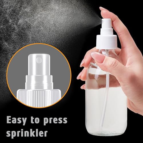 Tecohouse 2 Pack Glass Spray Bottles, 250ml Small Glass Bottles for Cleaning Solutions, Spray Bottles for Essential Oils, Plants, with Durable Nozzle, Labels, Funnel - Clear - color: 8.5 oz Clear-White Lids