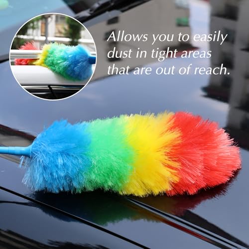 Rainbow Extendable Static Duster Reusable Microfiber Duster with 100" Telescoping Pole, Beandable and Washable Dusters Head for Cleaning Ceiling, Fan, Furniture - size: 32-100inch-3pcs