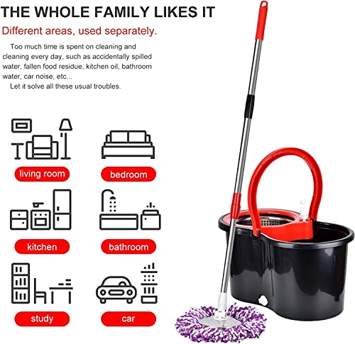 Mop and Bucket Set, 360° Spin Mop and Bucket with Wringer Set and 6 Microfiber Mop Refills, Stainless Steel 61" Extended Handle Spinning Mop Bucket System for Floor Cleaning (2 Sets) - color: Black*2