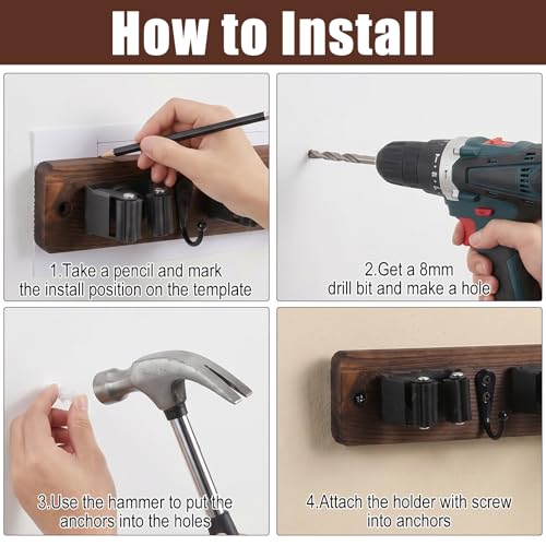 2 Pack Broom Holder Wall Mount Rustic Wood Broom Hanger Wall Mount With 5 Slots And 4 Hooks Mop And Brooms Organizer Walls Hanging For Laundry Rooms Garage Kitchen Closet Decor Brown