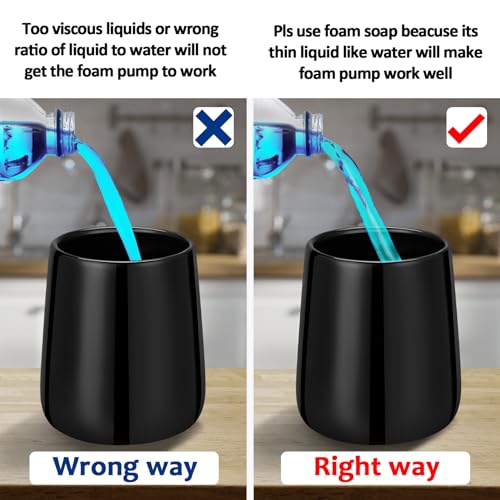 Soap Foaming Dispenser Ceramic with Easy-to-Press Pump Hand Foam Dispenser for Shampoo Bathroom Kitchen 12 oz - color: Foam-shinyblack