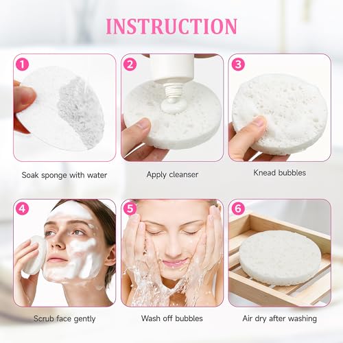 3.15in Large Compressed Facial Sponges 60 Pcs, 100% Natural Cellulose Face Sponges for Cleansing, Gentle Exfoliating, Makeup & Mask Removal, Spa Skincare, Travel Essentials for Women (White, Reusable) - color: White