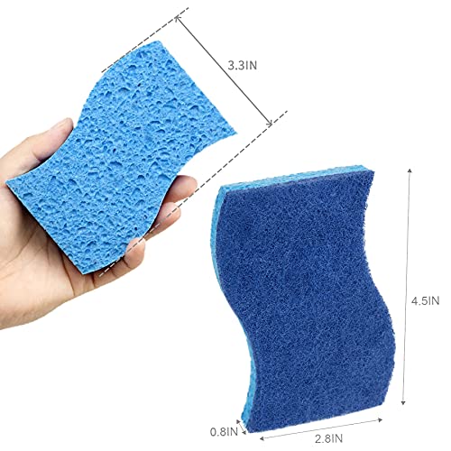 CELOX 12 Pack Non-Scratch Dish Sponge, Dual Sided Kitchen Sponges for Dishes, Long Lasting Dishwashing Household Cleaning Sponges for Kitchen, Easy to Dry and Reusable - color: Blue and Blue - S