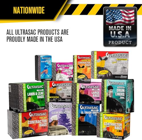 Ultrasac Contractor Trash Bags - (/w Ties) - Heavy Duty 3 MIL Thick,39" x 32",Shorter 33 Gallon Black Version - for Industrial,Commercial,Professional,Construction,Lawn,Leaf,and More,(Pack of 100) - size: 1 Count (Pack of 100)