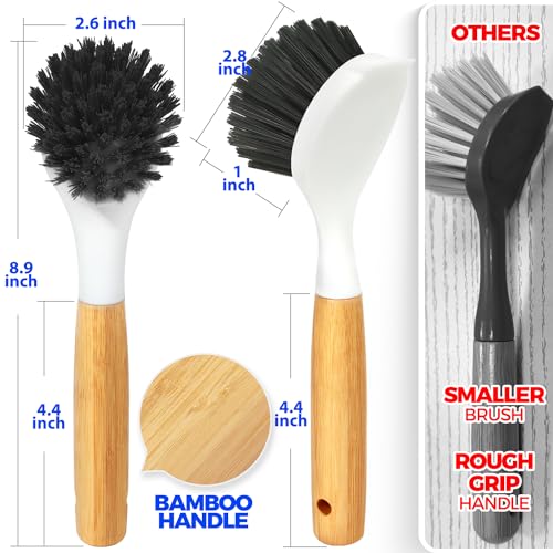 Holikme 3 Pack Cast Iron Brush and Scraper with Bamboo Handle – Skillet Scrubber with Tough Nylon Bristles, Kitchen Cleaner for Cleaning Skillet, Grill Pan, Black - color: Black