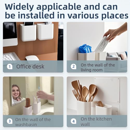 2-Pack Stick-On Wall Mount Remote Holder - No Drill, Damage-Free Adhesive for TV/AC Remotes, Phones, Pens, for Bathroom Kitchen Office - Fits Any Decor, White (Easy Install, Space-Saver)
