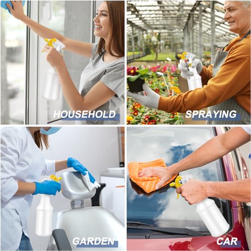 Eccliy 20 Pack 16oz Empty Spray Bottles, Leakproof Cleaning Bottles with Measurement and Adjustable Nozzle for Housekeeping, Commercial Use(Cylinder,Yellow Spray Head) - color: Yellow Spray Head, style: Cylinder