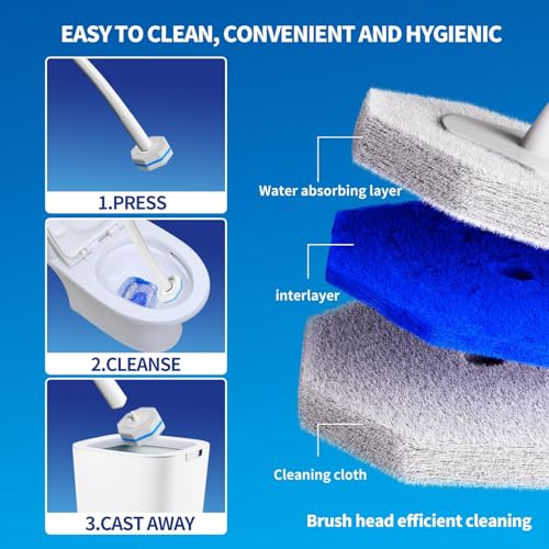 Disposable Toilet Brush Cleaning System with 50pcs Refills Pads Replacement Heads, Toilet Cleaning Stick, Wall Mounted Toliet Wand Kit Bathroom Maintenance, Toilet Bowl Cleaner Wands Holder and Set - style: Toilet brush + 50 refills