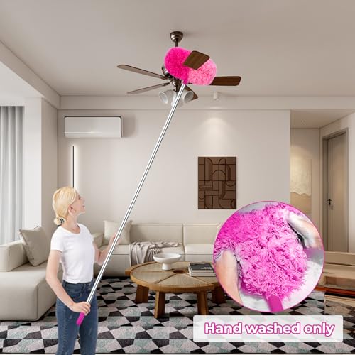 CALBEAU Ceiling Fan Cleaner Duster with 60 inch Extension Pole, Dusters for Cleaning High Ceiling Fan Blades, Dusters Kit with Storage Bag, Cleaning Tools for Families (13pcs) - color: Pink