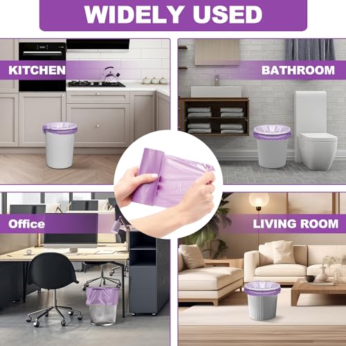 Small Trash Bags, 105 Count 4 Gallon Trash Bag Small Garbage Bags Unscented Bathroom Mini Trash Bags, Wastebasket Bin Liners, Small Plastic Bags for Home Office Kitchen, Purple