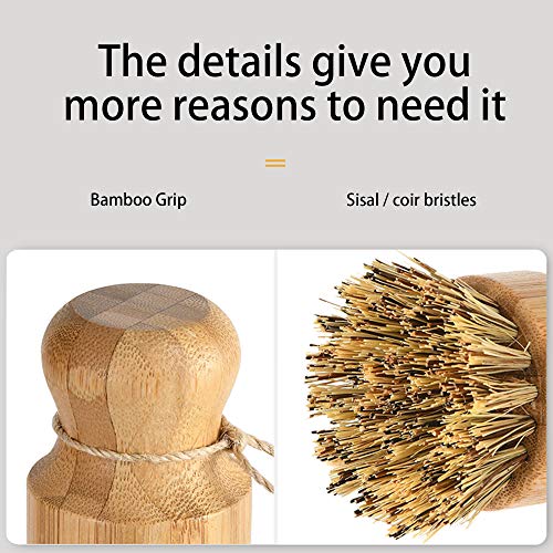 Natural Sisal Dish Washing Brush Bamboo Round Scrub Brush Pots Pans Vegetables Household Cleaning Brush… (Sisal)