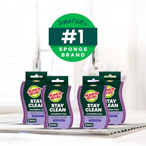 Scotch-Brite Clean & Rinse Non-Scratch Scrub Sponges – Dual-Sided Scrubber with Cloth Side for Wiping, Rinses Clean – 8 Sponges (4 Packs of 2) for Dishes, Countertops, Appliances & More