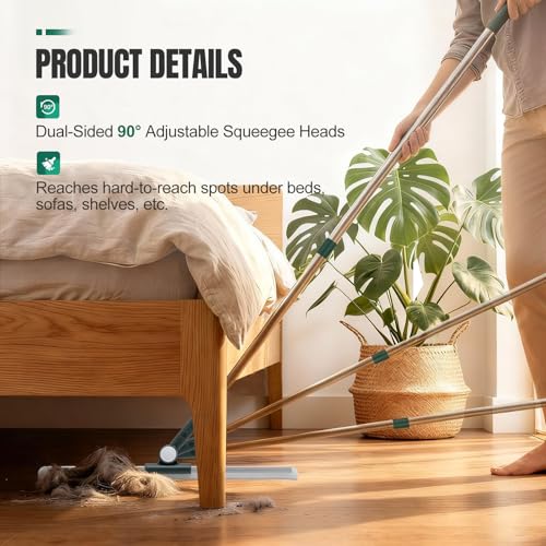 29"-49" Telescopic Pole Floor Squeegee for Concrete Floor, 17.7" Wide Heavy-Duty Squeegee with Detachable Stiff Brush, Large Squeegee Broom for Tile Floor, Garage, Swimming Pool, Bathroom - size: 17.7" wide