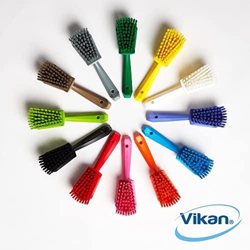 Vikan - 41924 Heavy Duty Sweep Hand Brush, Short-Handled Cleaning Brush and Scrubber, Polypropylene, Polyester Stiff Bristle, 10 Inch, Red - color: Red