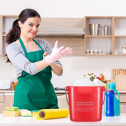 Yaomiao 4 Pcs Cleaning Bucket 3 Quart Small Sanitizing Square Bucket Detergent Pail with Measurements Spout and Handle for Home Commercial Use Restaurant Kitchen Office School (Red) - color: Red