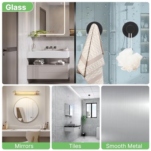 Black Waterproof Suction Cup Hooks, 4-Pack Heavy Duty Stainless Steel No Drill Shower Hooks for Hanging Towels, Robes, Loofahs, Holder Holds Strong on Tile, Glass, Mirror, Wall, Bathroom Door - color: black-4pcs