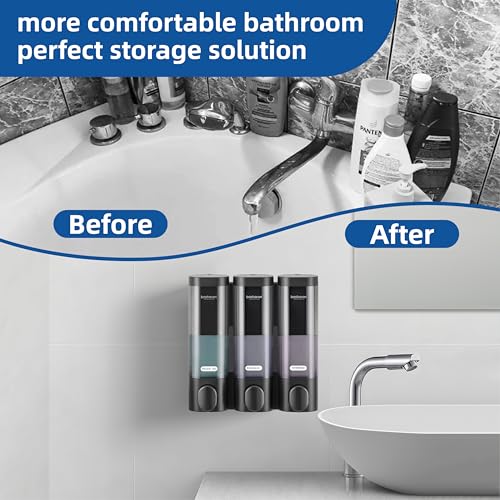 3 in 1 Shower Soap Dispenser, 3×300 ml Chamber Shampoo and Conditioner Dispenser Shampoo Dispenser for Shower Wall Mounted Shower Pump Soap Dispenser for Bathroom Kitchen (3 Chamber+Black) - color: 3 Chamber+black