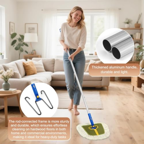 Commercial Wedge Dust Mop Head Replacement | 2 Pack Washable Cotton Dry Dust Mop Pad Refills for Walls and Floors Cleaning/Home and Business Use/Green - color: Wedge Dust Mop Pad-green2