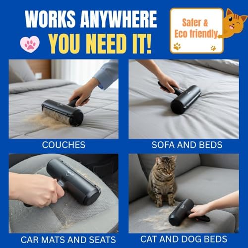 Pet Hair Remover Roller Reusable Lint Roller for Dog & Cat Hair – Fur Remover for Couch, Furniture, Carpet, Car Seats & Clothes – Portable Manual Pet Hair Cleaning Brush (Black) - color: Black