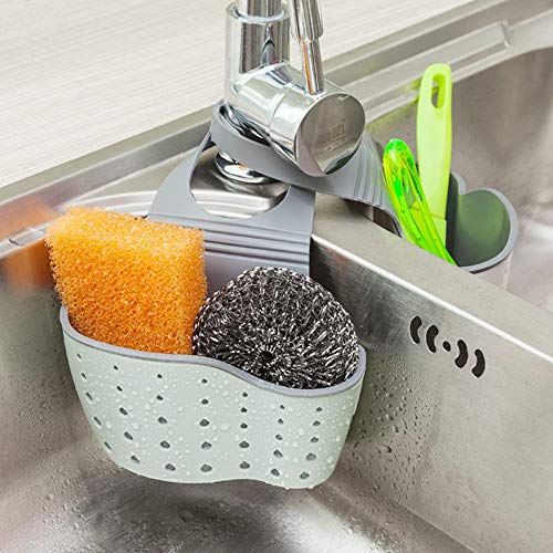 EC ELEGANTCHARM Kitchen Sink Caddy Sponge Holder Silicone Plastic Soap Holder Hanging Ajustable Strap Faucet Caddy with Drain Holes for Drying - color: Sky Blue