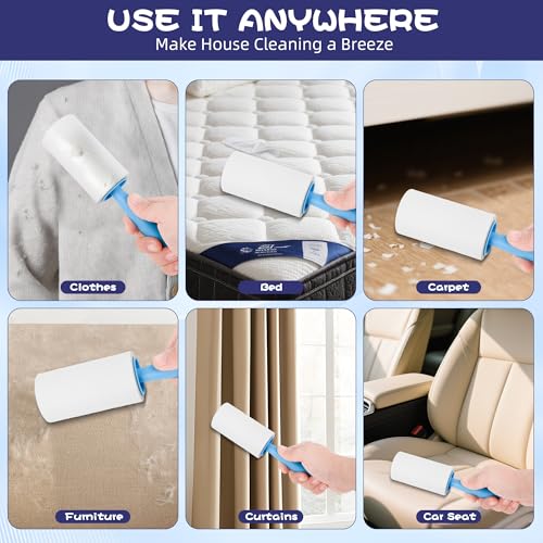 Extra Sticky Lint Roller for Cat Dog Hair, 960 Sheets, 2 Handles | 8 Rolls Total, Extra Sticky for Pet Hair on Clothes, Couch, Furniture and Car Seats - size: 2 Handles + 6 Refills + 960 Sheets