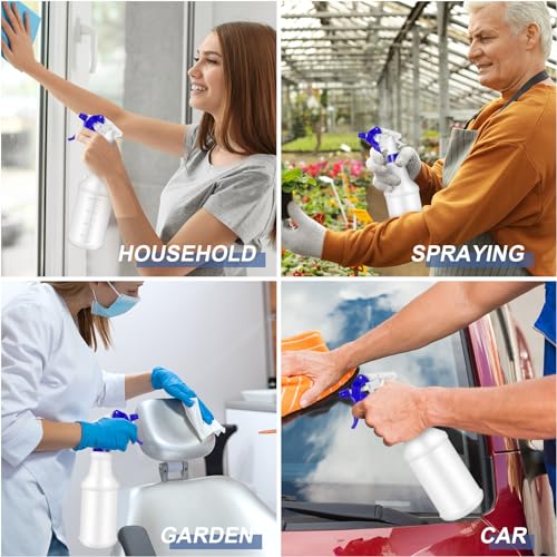 Zubebe 24 Pack 32 oz Plastic Spray Bottle Bulk Empty Leakproof Heavy Duty Spray Bottles for Cleaning Supplies Mist Bottles with Label and Adjustable Nozzle for Plant (Blue,Clear Scale) - color: Blue, style: Clear Scale