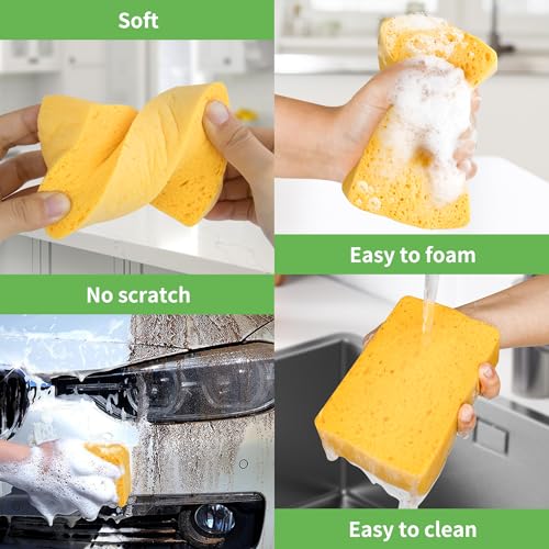 4 Pack Compostable Thicker Pop-Up Sponges - Expanding, Non-Scratch, Plant-Based Dish Cellulose Sponges Car Wash Sponge - color: Yellow-4