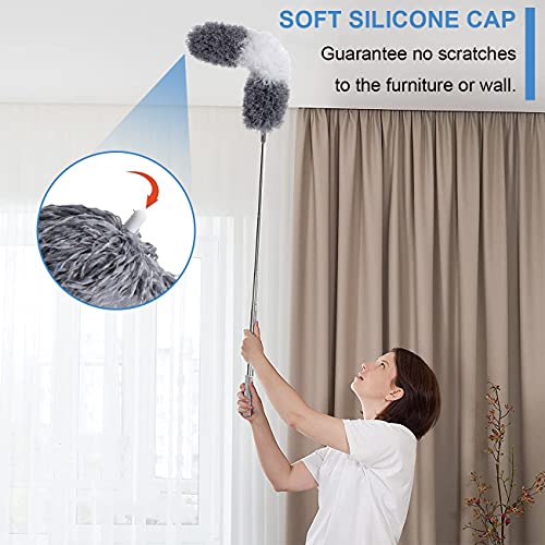 Microfiber Duster Kit for High Ceiling (6pcs), Extendable Dusters for Cleaning with 100" Extension Pole, Long Feather Duster for Fan/Car, House Cleaning Tool Kit by OOSOFITT - color: Grey & White
