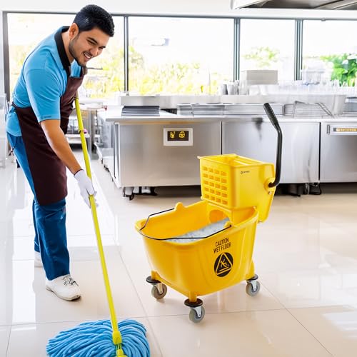 Dryser Commercial Side Press Wringer Combo Mop Bucket, 33 Quart, Yellow - color: Yellow