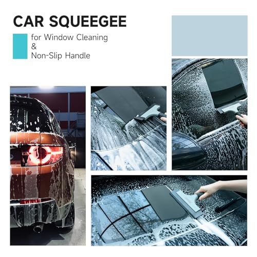 FOSHIO All-Purpose Car Window Squeegee, 2 Pack 8 inch Double Edge Squeegee Blades with Non-Slip Long Handle Car Squeegee for Window Cleaning, Windshield, Tile, Mirror, Shower Squeegee for Shower Doors