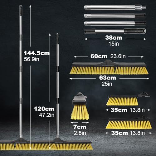 24" Push Broom,Masthome Industrial Broom with Stiff Bristles,Outdoor Broom Heavy Duty and 55" Long Handle,Heavy Duty Broom Brush for Garage Yard Patio Warehouse Concrete Floor Cleaning - color: Push Broom-yellow