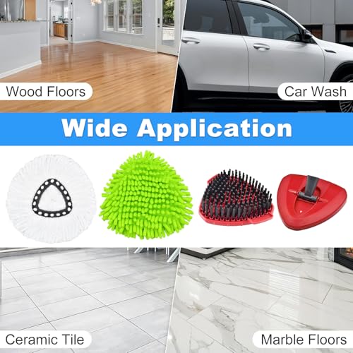 4PCS Mop Heads Replacements for OCedar, 1PCS Scrub Brush and 1PCS Spin Mop Base Compatible with Ocedar EasyWring 1 Tank System, Dry and Wet for Cleaning All Hard-surfaced Floors - color: 2white+2green