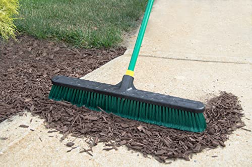 Quickie Bulldozer Multi-surface Push Broom 24 inch, Green, Indoor and Outdoor Cleaning, Steel Handle, Professional-Grade, Sweep Jobsites/Sidewalks/Warehouse/Concrete/Asphalt/Wood (538) - size: 24 Inch, style: Multi Surface