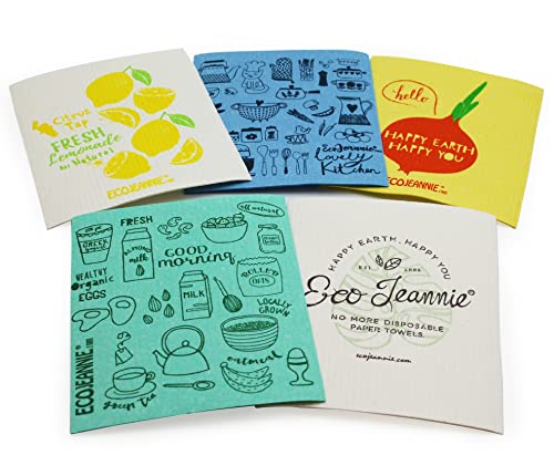 (20 Pack) EcoJeannie Eco-Friendly Reusable German Cleaning Cloth 100% Biodegradable Cellulose Sponge Cloths, Kitchen Cloths, GMO-Free- Made in Germany Packaged in P.R.C. - size: 20