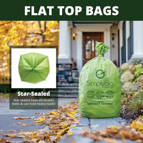 Simply Bio 50-55 Gallon Compostable Trash Bags Liners Flat-Top, Heavy Duty Extra Thick 2 Mil, 208.2 Liter, 12 Bags, Lawn, Yard, and Restaurant Use, ASTM D6400, US BPI, OK Compost Home Certified - size: 1 Count (Pack of 12), style: Flat-Top (55 Gal, 2 mil)