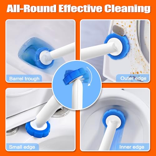 JEHONN Disposable Toilet Brush with Tweezers, Toilet Bowl Wand Holder Set with 42 Cleaner Refills, Bathroom Cleaning System for Sink Bathtub Wash Basin (White Orange) - color: White Orange