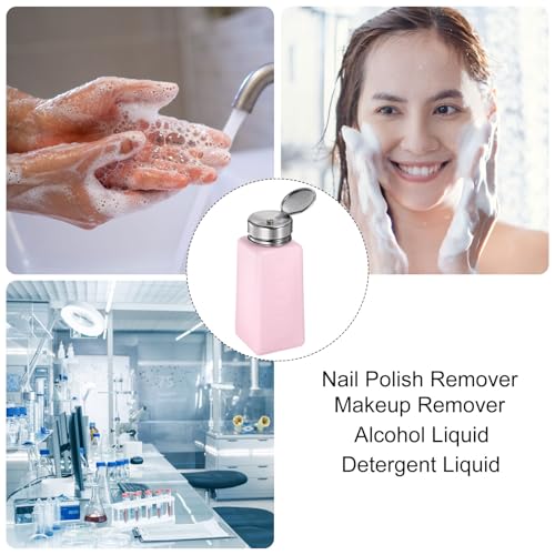 Solvent Alcohol Dispensers 250ml(8.5oz) Push Down Liquid Dispenser Pump Bottle with Sealing Stainless Steel Lid for Acetone Cleanser Polish Remover, Pink