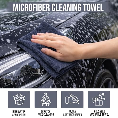 Ameri-Homes Premium Microfiber Cleaning Cloths 12 x 12 Inches, 400 GSM, Soft & Absorbent, Scratch-Free Lint-Free Cleaning Towels for Kitchen, Car, Glass & Home (Pack of 6) (Gray) - color: Gray