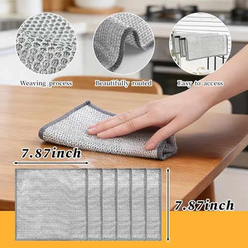 Double Layer Multipurpose Non Scratch Scouring Pads Kitchen Dish Rags Cleaning Cloths for Home Cooktop Use 6 Pack - color: Silver 6-pack