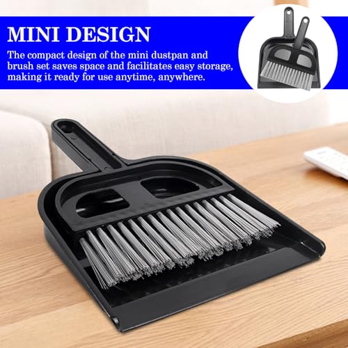 Mini Dustpan and Brush Set - Portable Hand Broom Compact 8.5" Nesting Cleaning Combo for Desks Keyboards Home Office